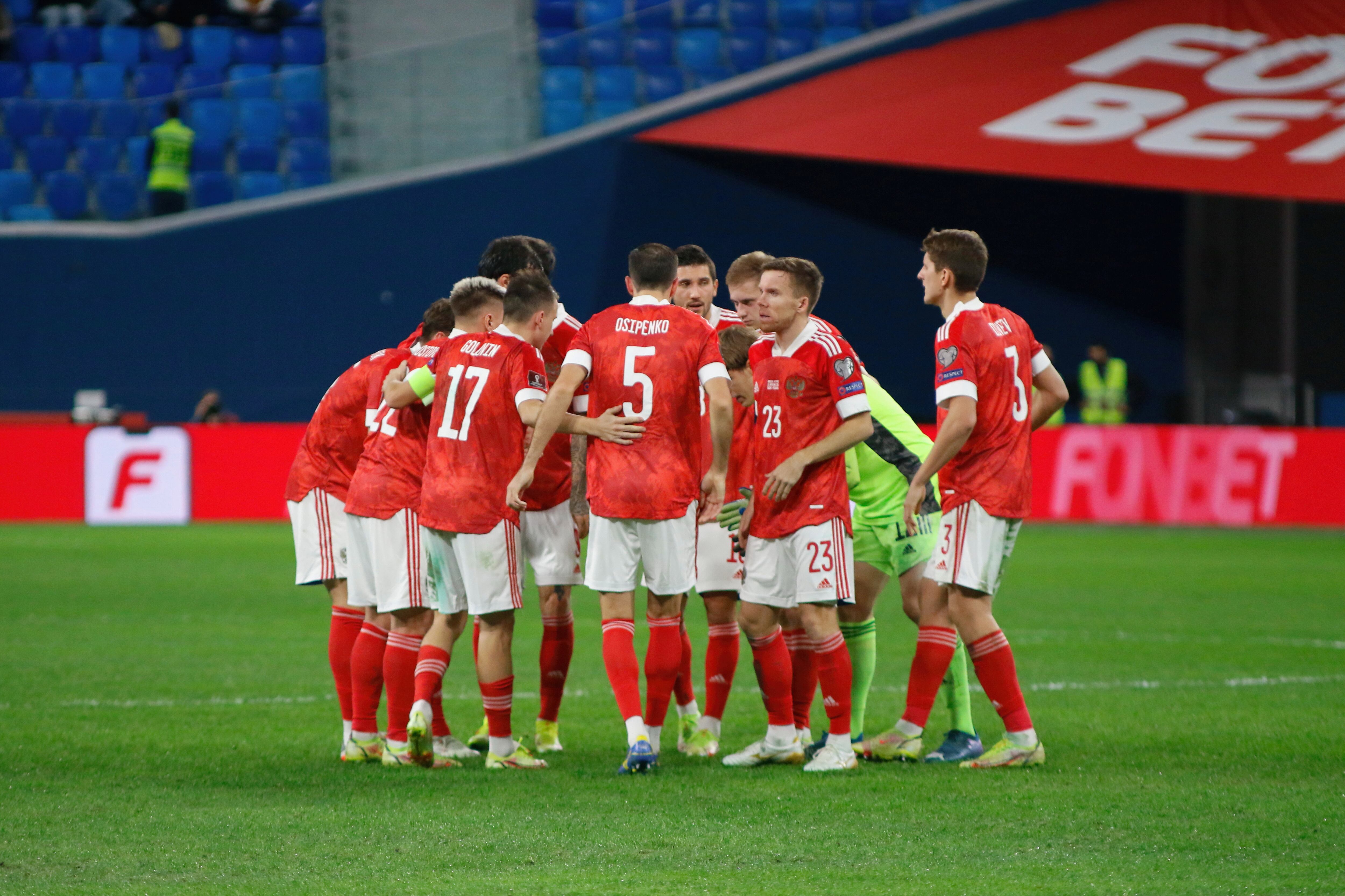 SAINT PETERSBURG, RUSSIA - 2021/11/11: Russia team players seen during the 2022 FIFA World Cup Qualifiers match between Russia and Cyprus at Gazprom Arena.
Final score; Russia 6:0 Cyprus. (Photo by Maksim Konstantinov/SOPA Images/LightRocket via Getty Images)