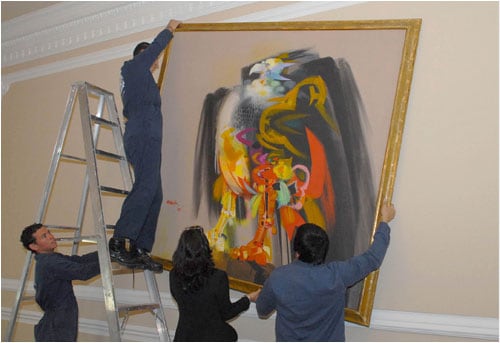 ‘El cóndor’ en el Palacio de Nariño. La obra del maestro Alejandro Obregón adornaba la sala del consejo de ministros.