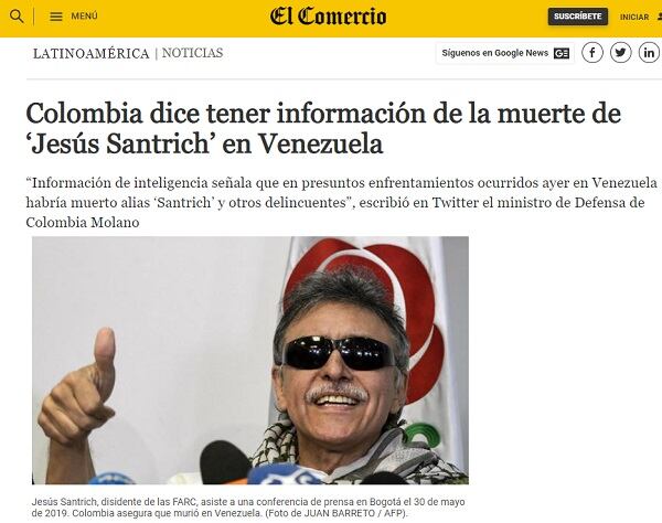 Muerte de Jesús Santrich por El Comercio