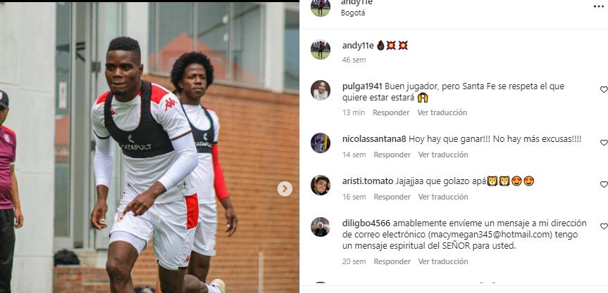 Andrey Estupiñán. Foto: Captura pantalla Instagram Andrey Estupiñán.