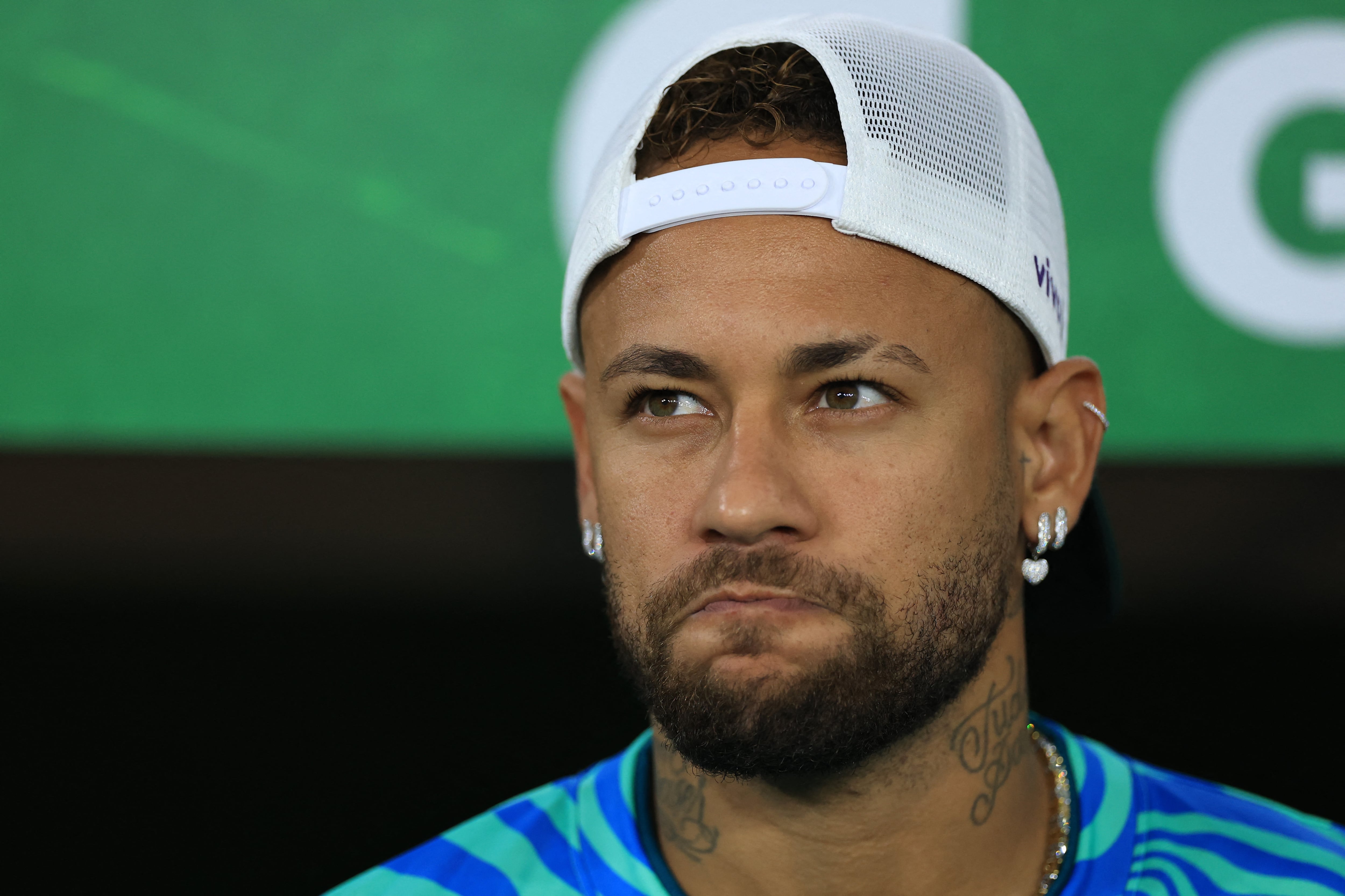 RIO DE JANEIRO, BRAZIL - MAY 31: Neymar Jr. stands for the national anthem prior to the international friendly match between Brazil and Panama at Maracana Stadium on May 31, 2026 in Rio de Janeiro, Brazil. (Photo by Buda Mendes/Getty Images) (Photo by Buda Mendes / Getty Images South America / Getty Images via AFP)