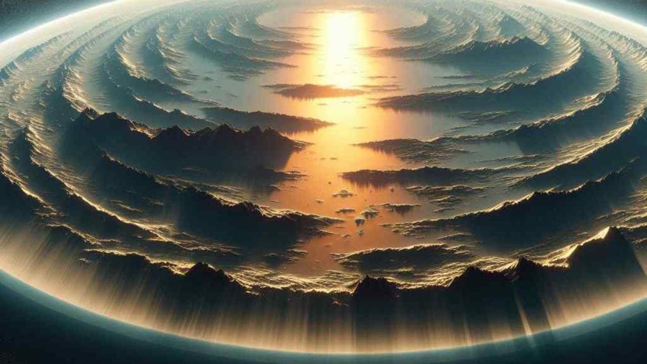 Ilustración de un planeta plano, creada con IA