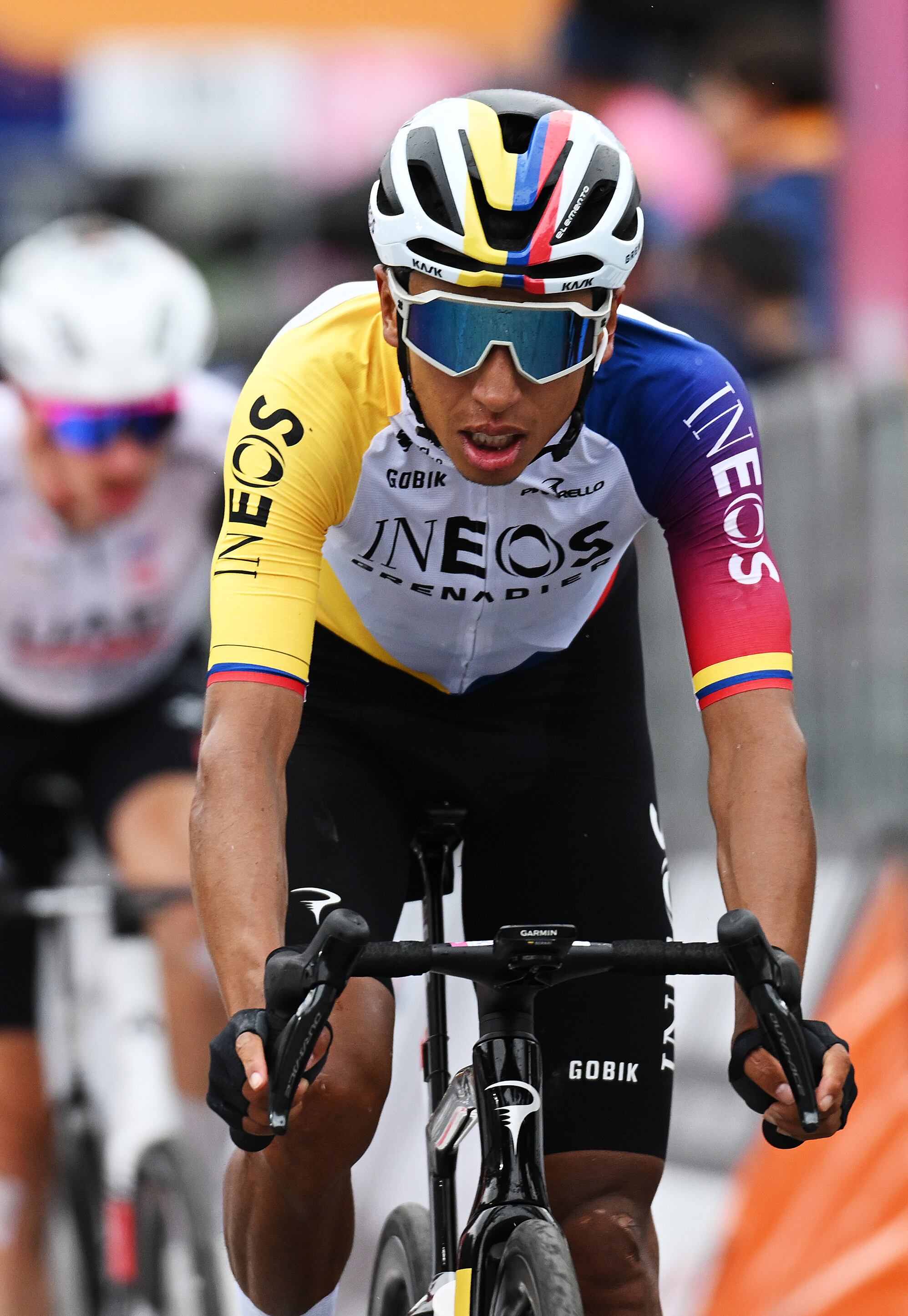 BORMIO, ITALY - MAY 28: Egan Bernal of Colombia and Team INEOS Grenadiers crosses the finish line during the 108th Giro d'Italia 2025, Stage 17 a 155km stage from San Michele all'Adige to Bormio 1200m / #UCIWT / on May 28, 2025 in Bormio, Italy. (Photo by Dario Belingheri/Getty Images)