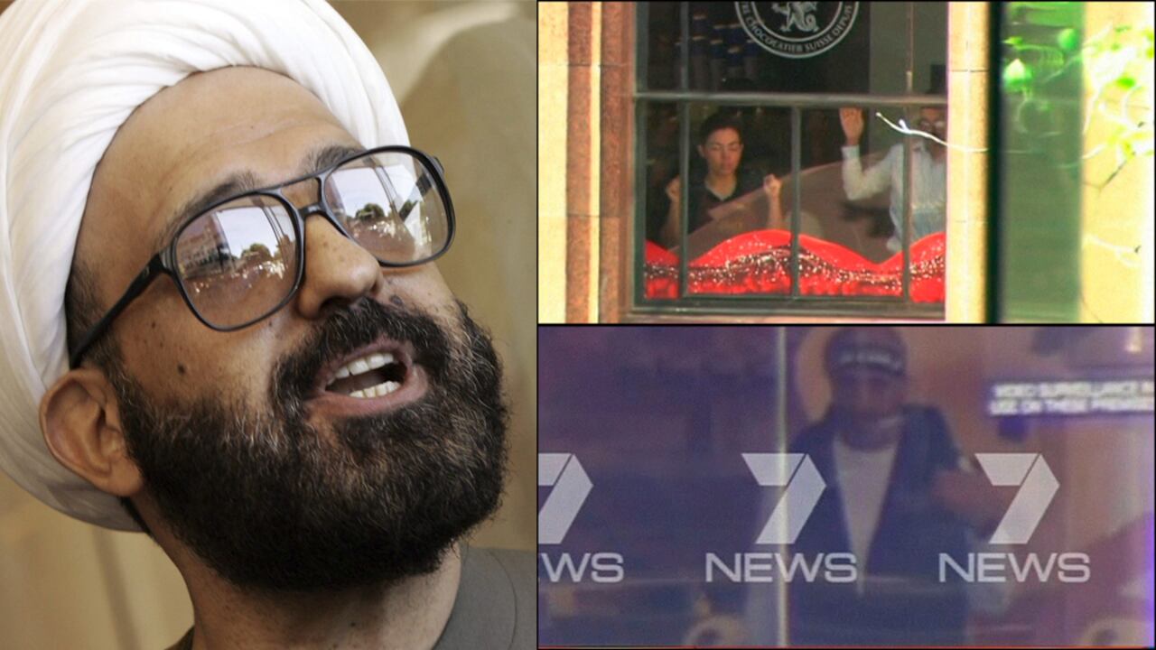 Man Haron Monis. En los recuadros, escenas de la toma de la cafetería.