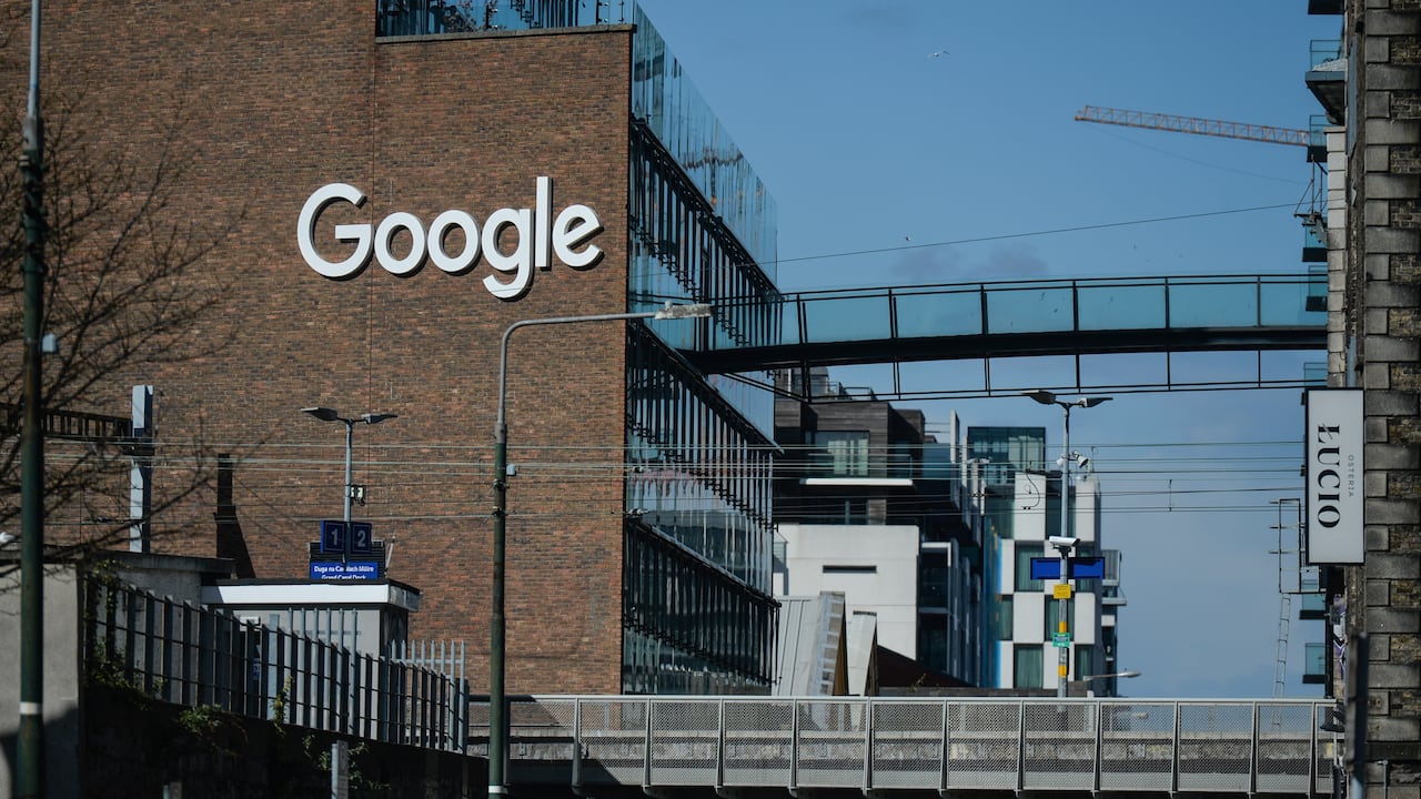 Google logo seen on a facade of the Google building GRCQ1 in Dublin's Grand Canal area, seen during Level 5 Covid-19 lockdown. (Photo by Cezary Kowalski/SOPA Images/LightRocket via Getty Images)