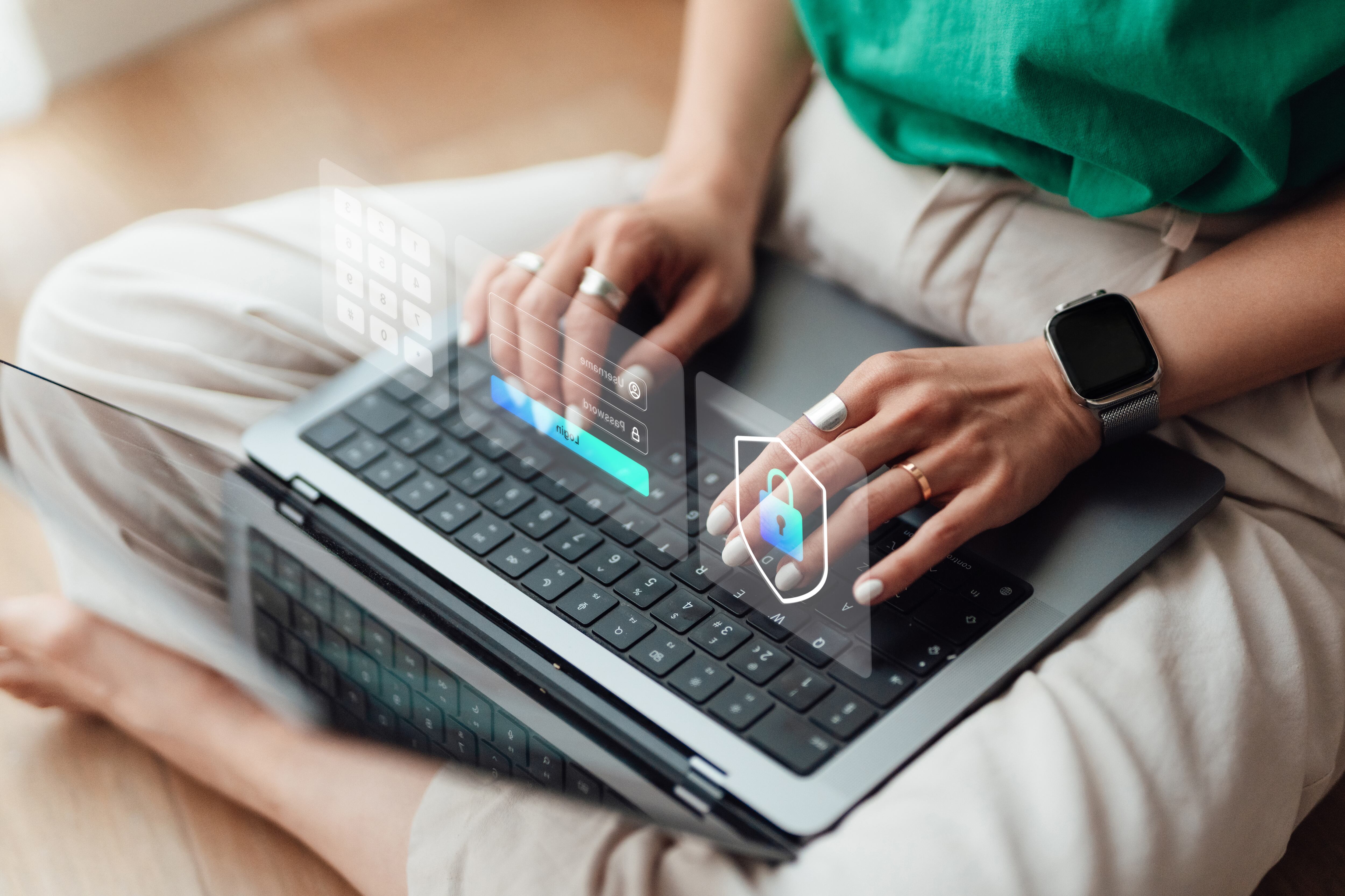 Cifrado con un icono de candado en la interfaz virtual.