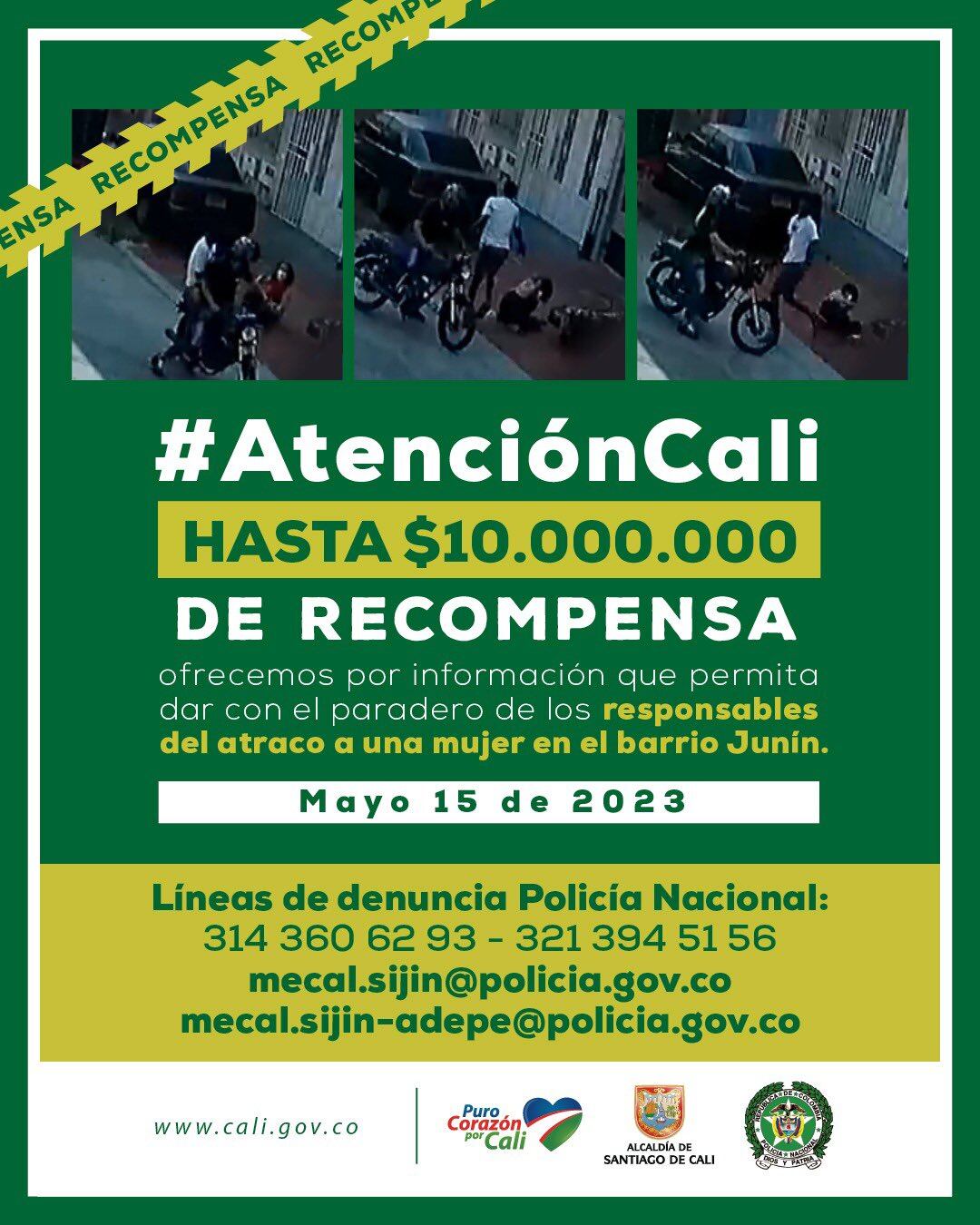 Ofrecen hasta $10 millones de recompensa por ladrones que asaltaron a una mujer en Cali.