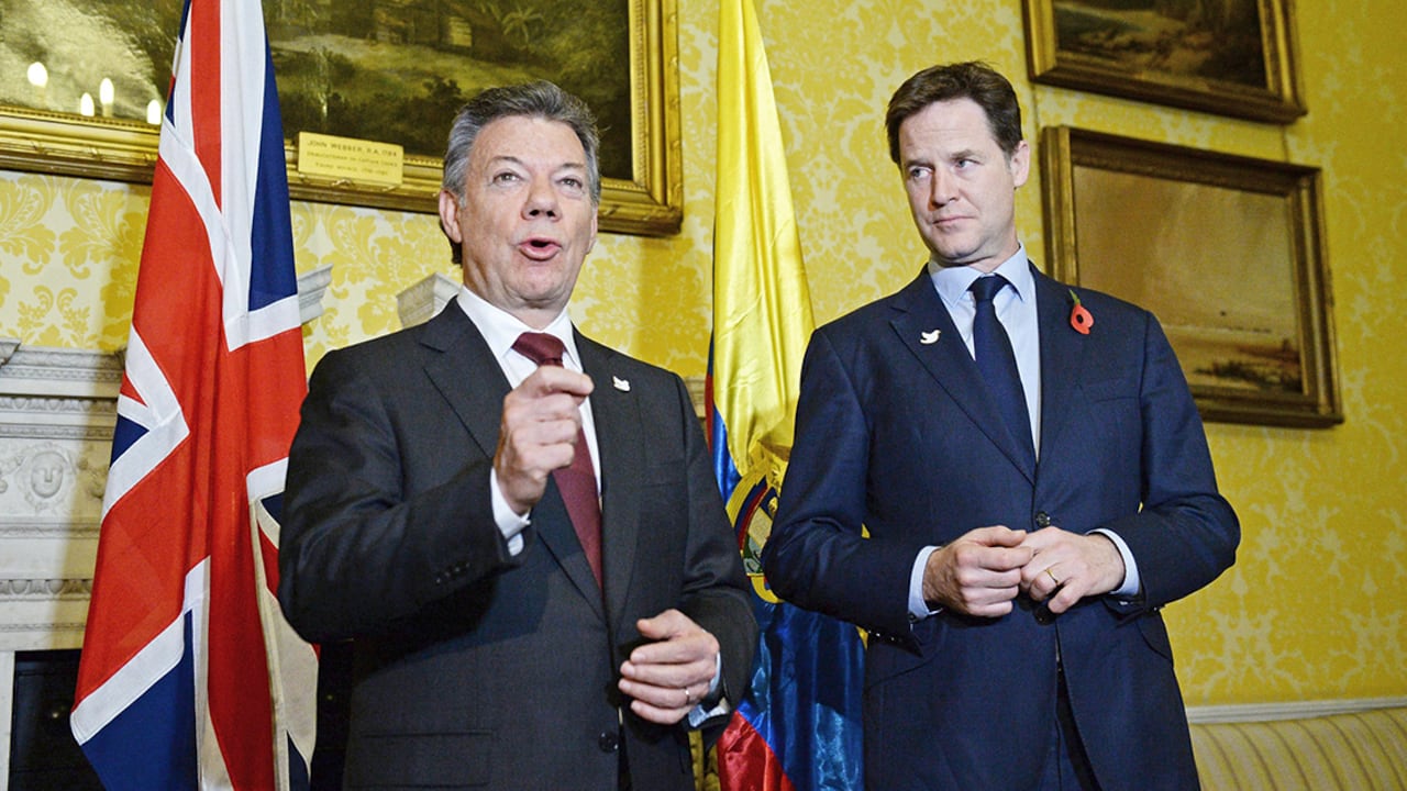 Juan Manuel Santos y el viceprimer ministro del Reino Unido, Nick Clegg.