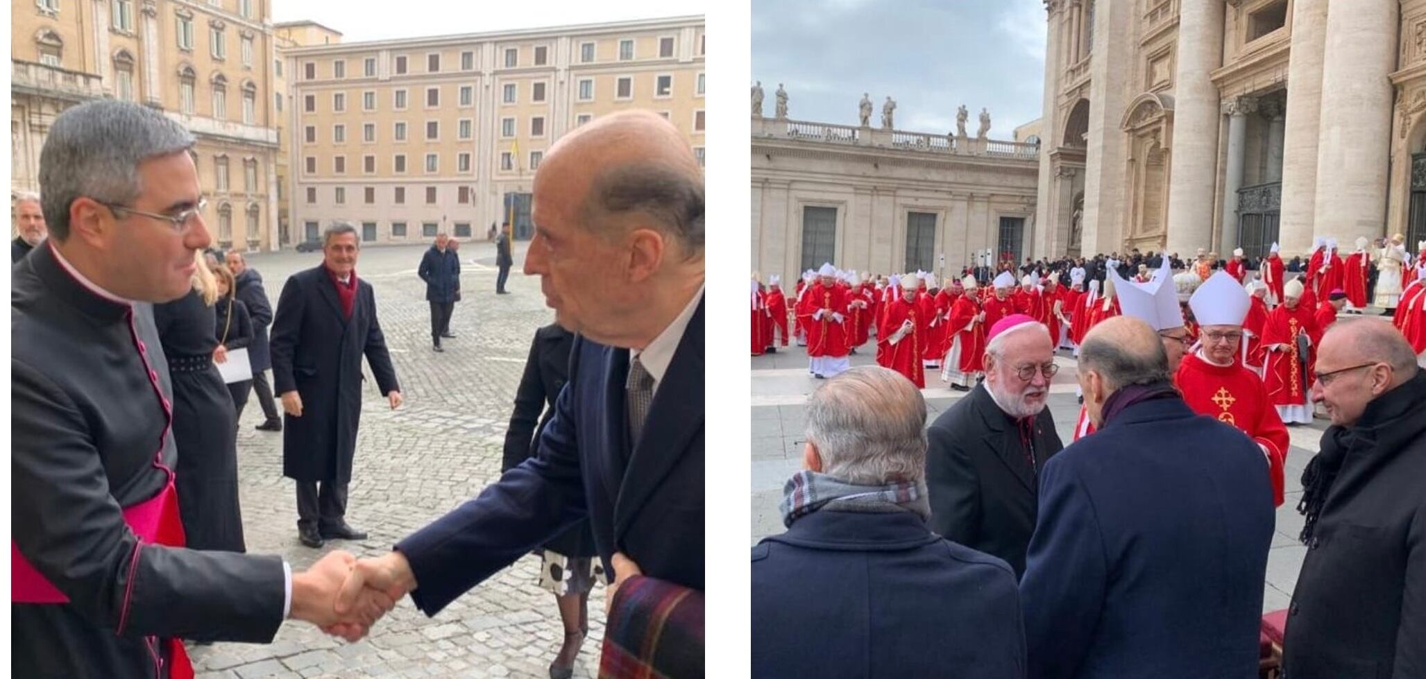 Acompañado por la Embajadora Ligia Margarita Quessep y el Encargado de Negocios a.i. ante la Santa Sede, Carlos Fernando Molina Céspedes, el Ministro de Relaciones Exteriores, Álvaro Leyva Durán, asistió a la ceremonia de exequias del Papa Emérito Benedicto XVI, en la Plaza de San Pedro en El Vaticano.