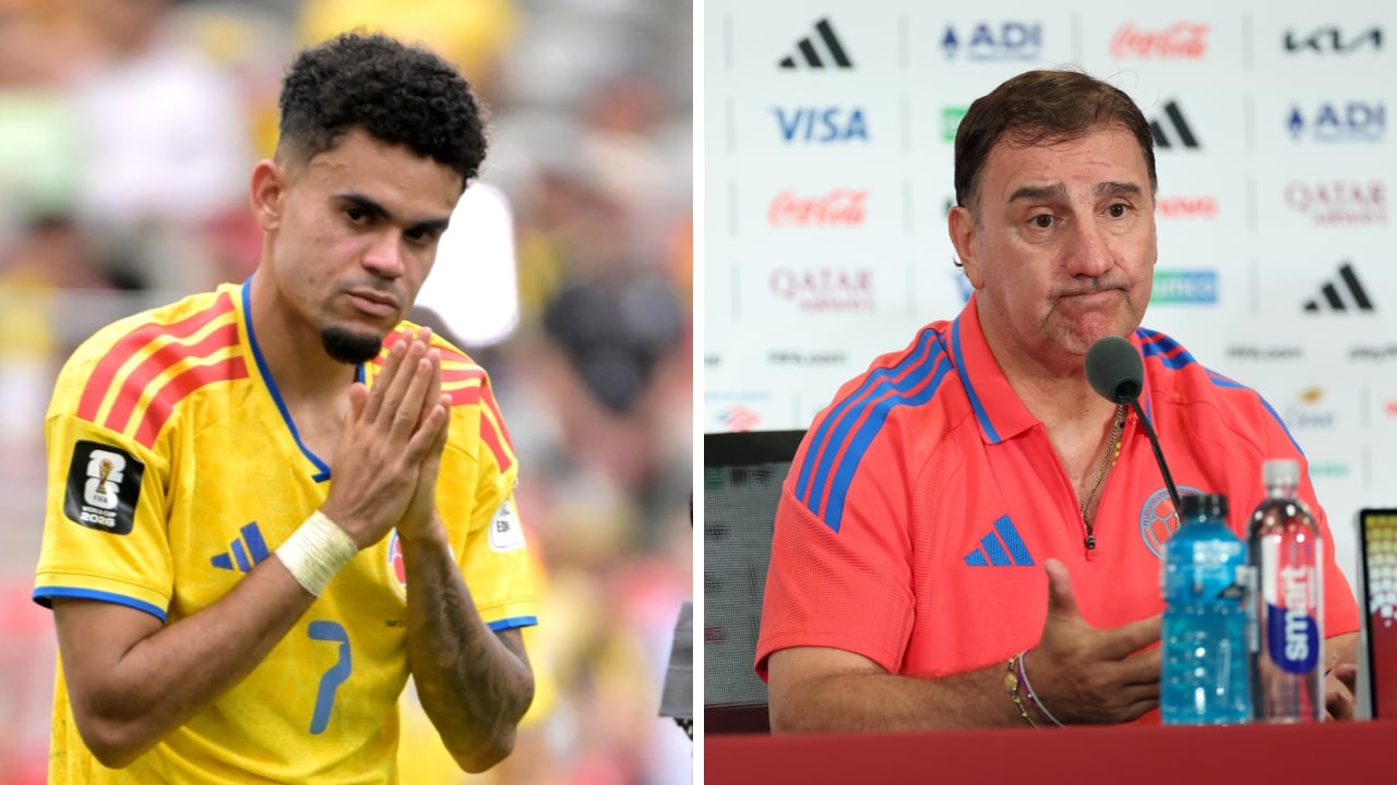 Luis Díaz (izq.) una de las bajas del técnico Néstor Lorenzo (der.) en Selección Colombia para enfrentar a Chile.