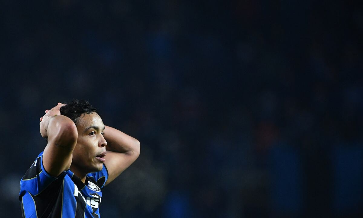 Atalanta's Colombian forward Luis Muriel reacts during the UEFA Champions League Group F football match between Atalanta and Villarreal on December 9, 2021 at the Atleti Azzurri d'Italia stadium in Bergamo.
AFP/Isabella BONOTTO