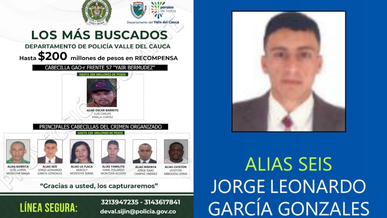 Cartel de los más buscados en el Valle del Cauca.