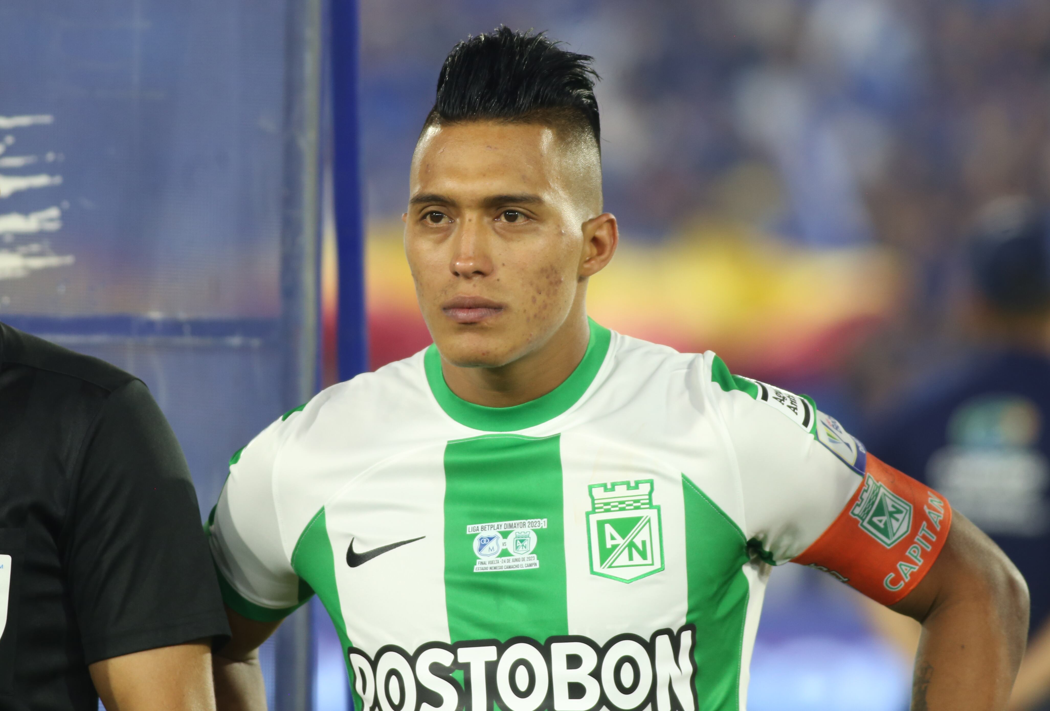 Sebastian Gomez of Atletico Nacional during the second leg of the final of the Liga BetPlay DIMAYOR I 2023 played at the Nemesio Camacho El Campin stadium in the city of Bogota. (Photo by Daniel Garzon Herazo/NurPhoto via Getty Images)