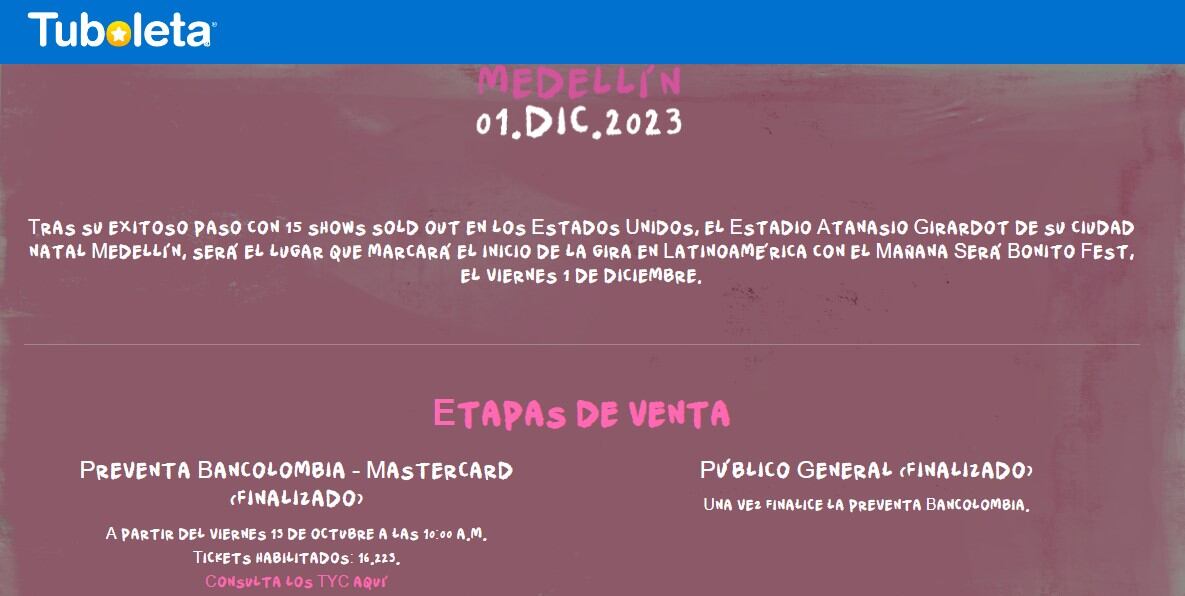 La artista agotó la boletería de su primera fecha en Medellín