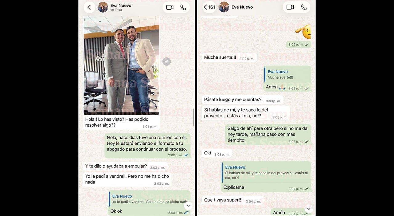 En chats quedó evidenciado cómo Eva Ferrer habría presionado a Leonardo Collazos, quien era uno de sus hombres de confianza, para ayudarla a sacar adelante el libro de Mauricio Vélez en Ecopetrol.