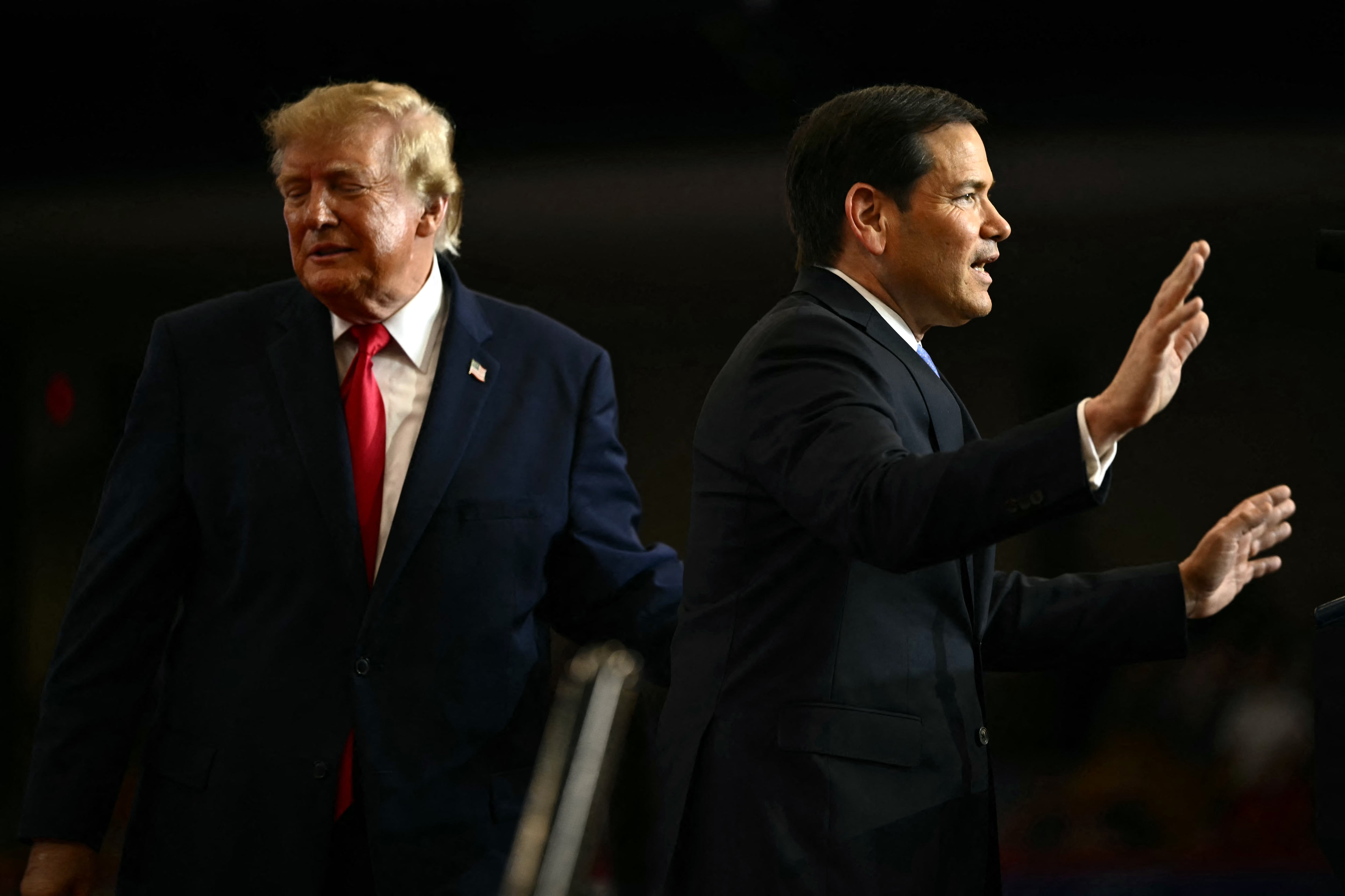 US Secretary of State Marco Rubio (R) speaks during midterm campaign rally with US President Donald Trump at Lubbock Memorial Civic Center in Lubbock, Texas on October 27, 2026. (Photo by Kent NISHIMURA / AFP)