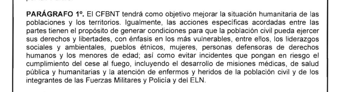 Decreto cese al fuego ELN