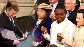 Juan Manuel Santos, Leyner Palacio y Liliana Pachené.