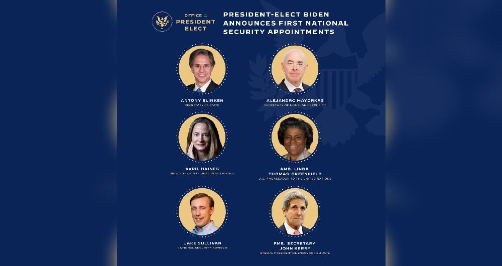 Los primeros integrantes del nuevo equipo de trabajo de Joe Biden, quien asumirá como presidente de Estados Unidos en enero de 2021