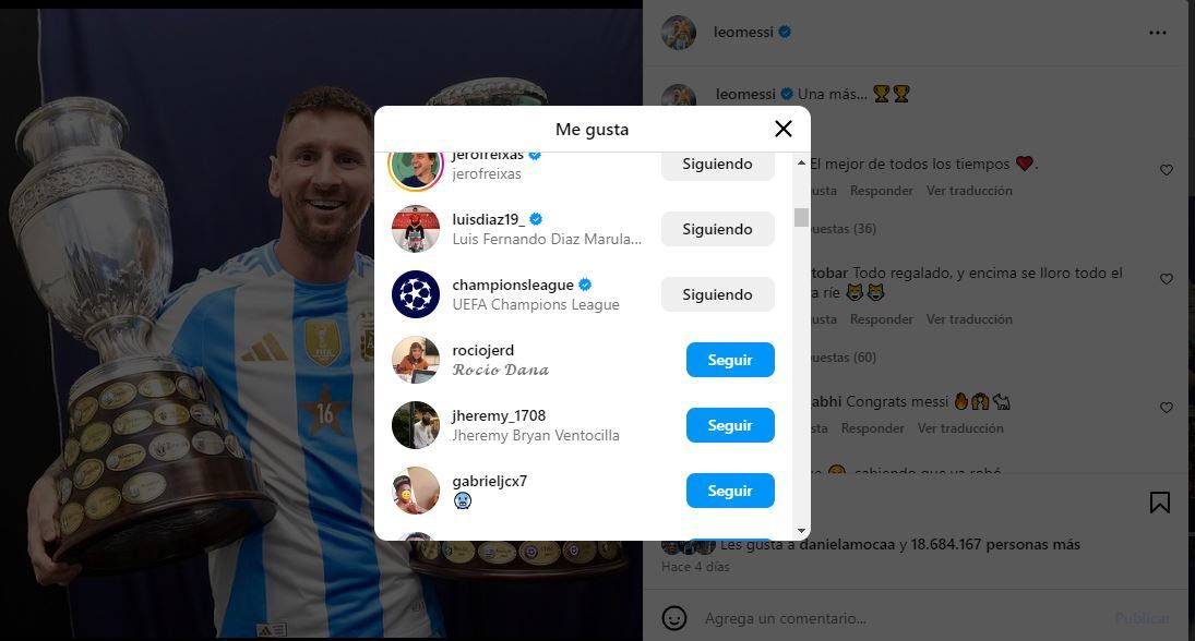 'Like' de Luis Díaz a Messi