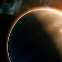 Ilustración de un exoplaneta con vapor de agua en su atmosfera a causa del calor de su estrella.
