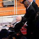 Former President Jimmy Carter departs after a tribute service for his wife, former first lady Rosalynn Carter, at Glenn Memorial Church, Tuesday, Nov. 28, 2023, in Atlanta. (AP Photo/Andrew Harnik)