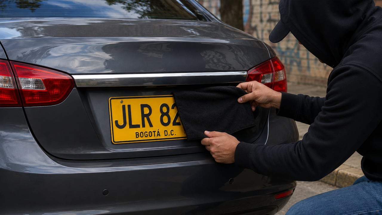 Persona tapando la placa del carro