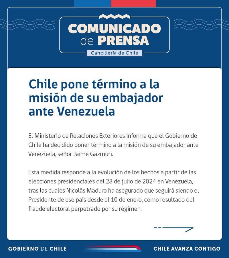 Comunicado emitido por el gobierno chileno