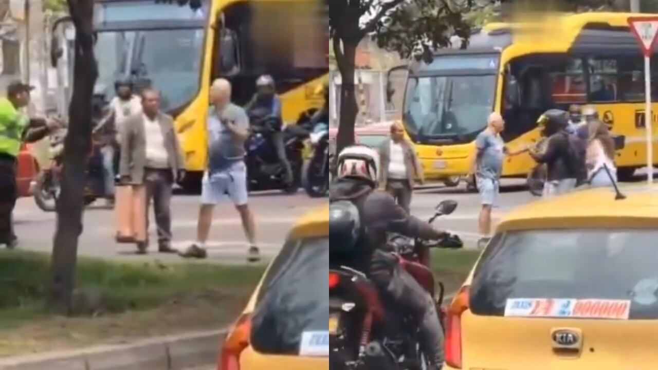 Un Policía de Tránsito apareció en la escena para mediar la situación.
