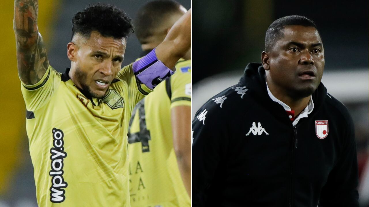 Wilson Morelo, delantero de Águilas Doradas, luego de marcar su gol ante Santa Fe