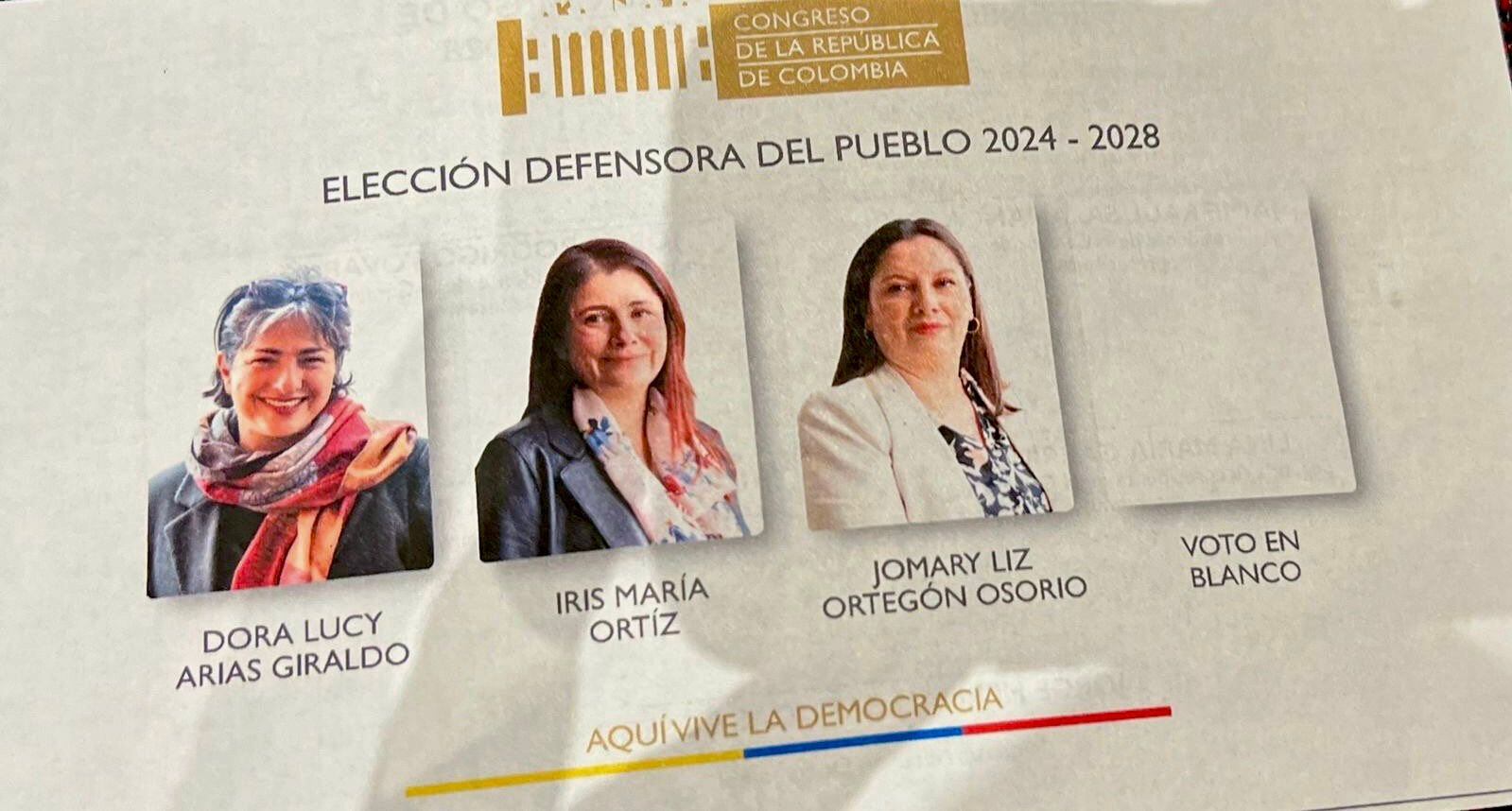Tarjetón para votar por nueva defensora del Pueblo.