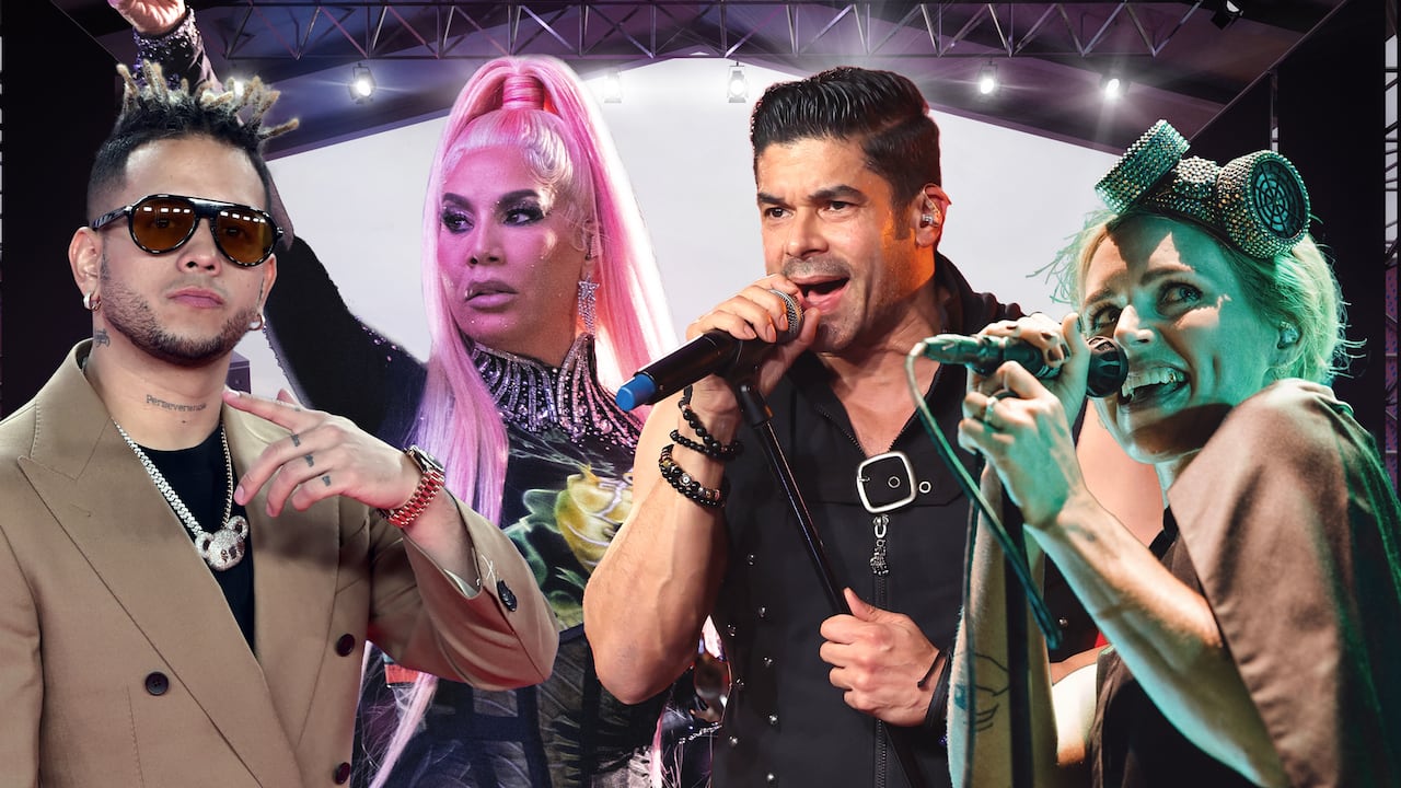 De izquierda a derecha: Ovy on the Drums, Ivy Queen, Jerry Rivera y Nina Persson, vocalista de The Cardigans.