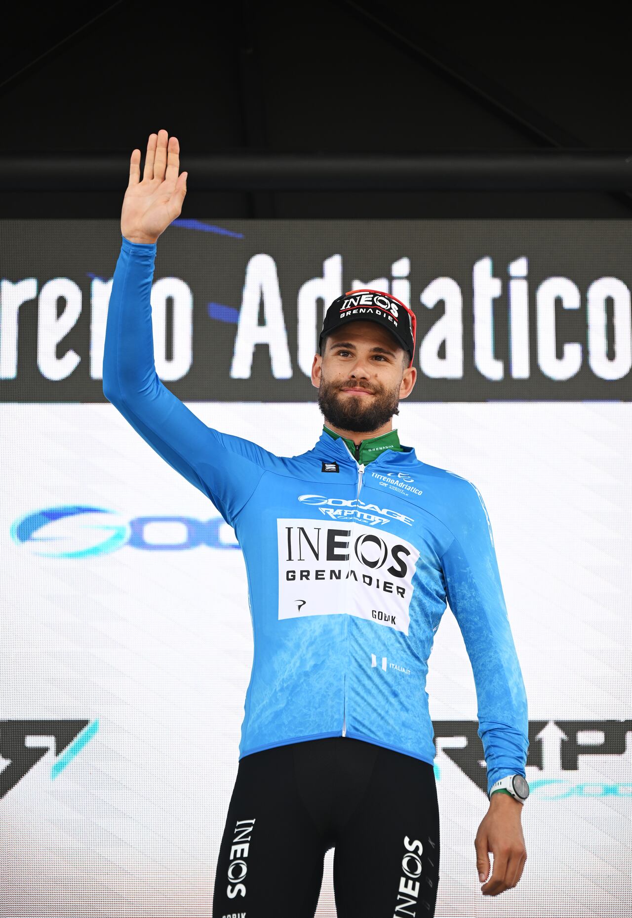LIDO DI CAMAIORE, ITALY - MARCH 10: Filippo Ganna of Italy and Team INEOS Grenadiers celebrates at finish line as Blue Leader Jersey winner during the 60th Tirreno-Adriatico 2025, Stage 1 a 11.5km individual time trial stage from Lido di Camaiore to Lido di Camaiore / #UCIWT / on March 10, 2025 in Lido di Camaiore, Italy. (Photo by Tim de Waele/Getty Images)