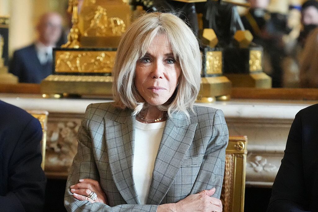 PARIS, FRANCE - MAY 12: Brigitte Macron, wife of Emmanuel Macron, the current President of France, is seen, during the Presentation Ceremony of the Archives of Line Renaud at Ministere de la Culture on May 12, 2025 in Paris, France. (Photo by Edward Berthelot/Getty Images)