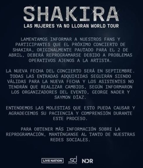 Cancelan concierto de Shakira en República Dominicana.