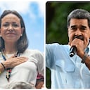 La líder de la oposición María Corina Machado y el presidente de Venezuela, Nicolás Maduro.