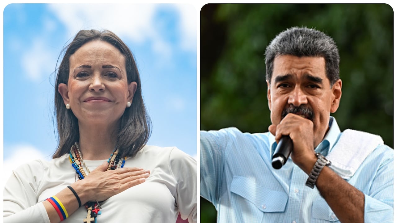 La líder de la oposición María Corina Machado y el presidente de Venezuela, Nicolás Maduro.