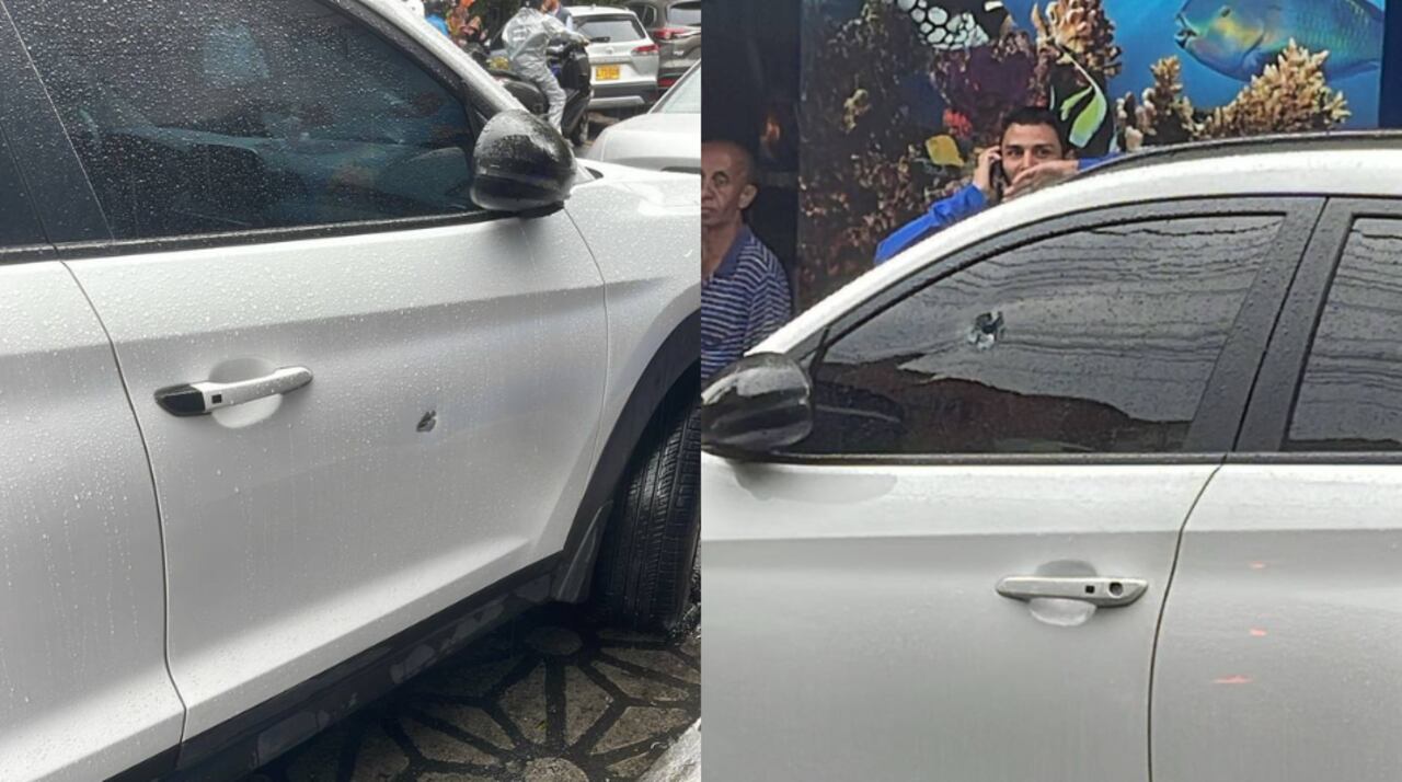 Vehículo afectado por balacera en Envigado.