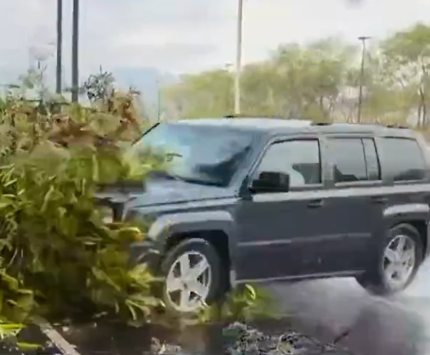Momento en el que el auto pierde el control y embiste a la reportera en Nuevo León, México.