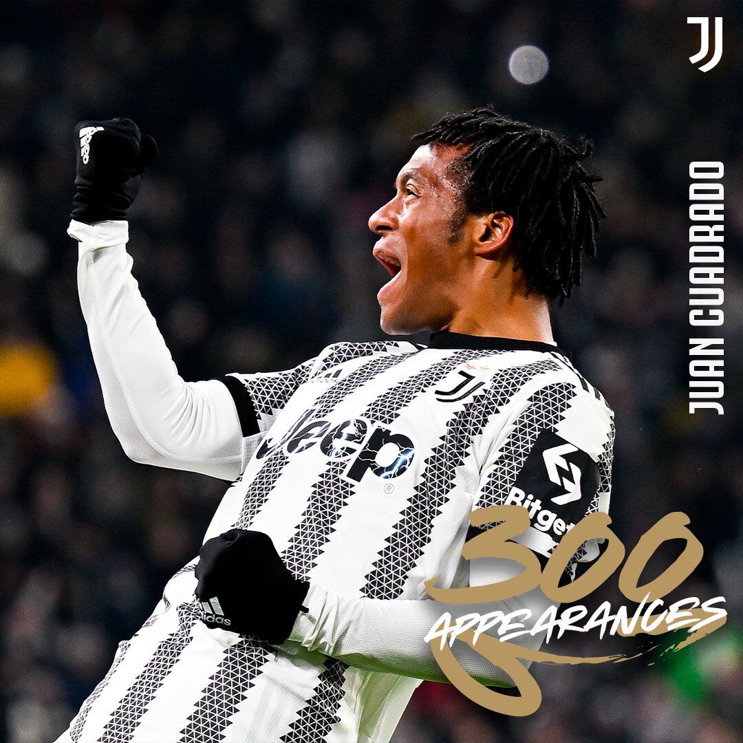 La imagen oficial con la que Juventus conmemora los 300 partidos de Cuadrado