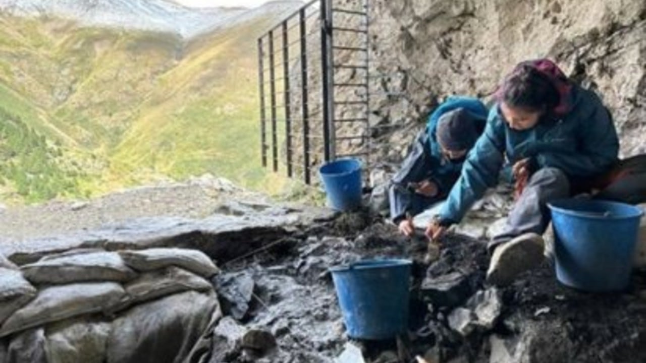 Trabajos de excavación en la Cova 338.