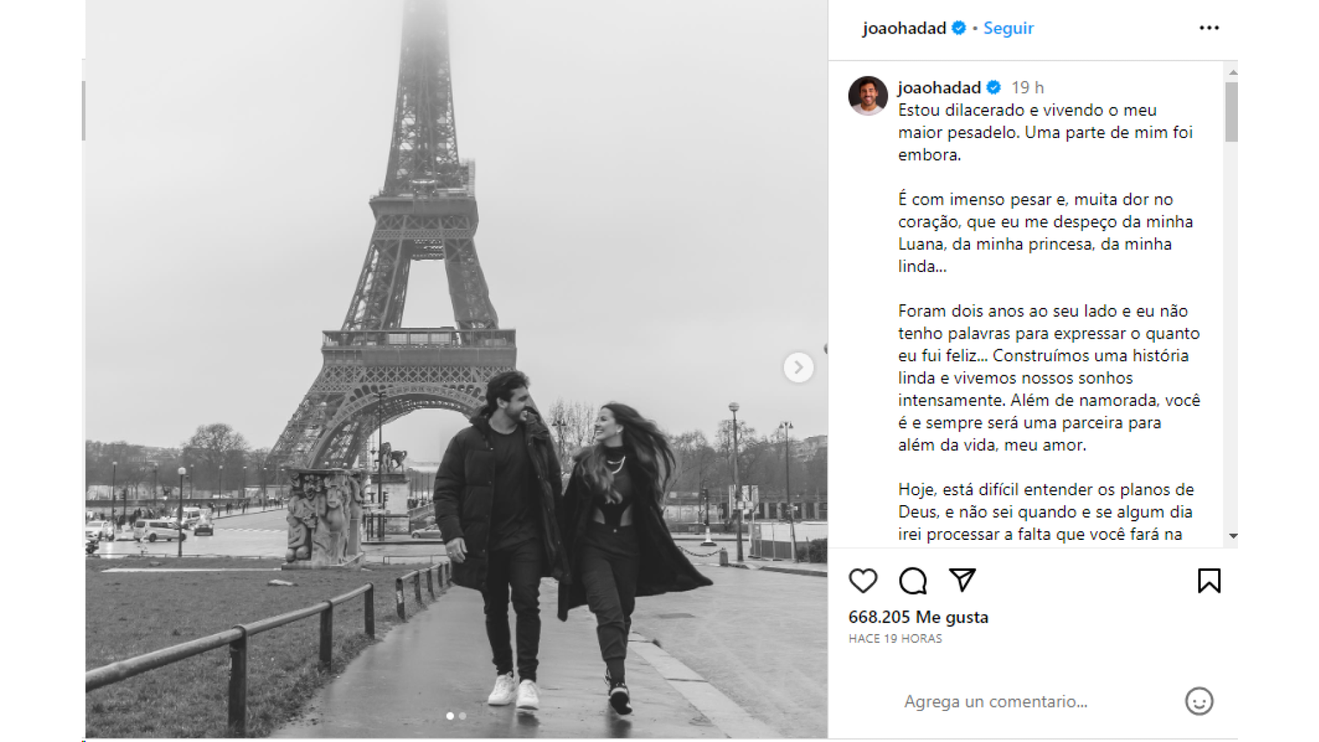 Luana Andrade sostuvo una relación de dos años con Joao Hadad.