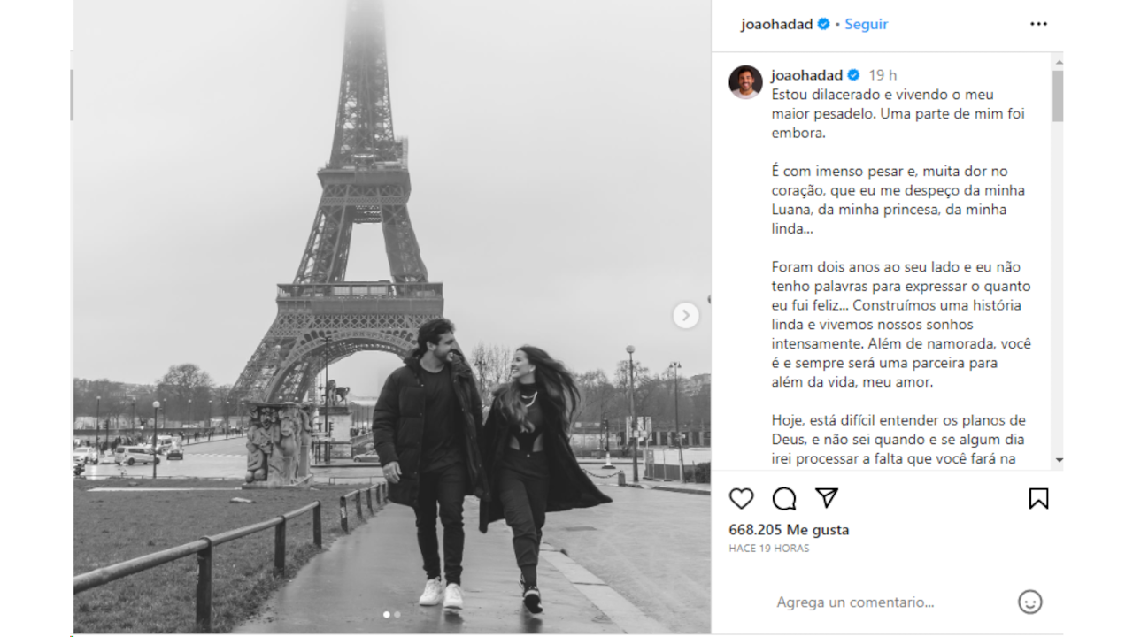 Luana Andrade sostuvo una relación de dos años con Joao Hadad.