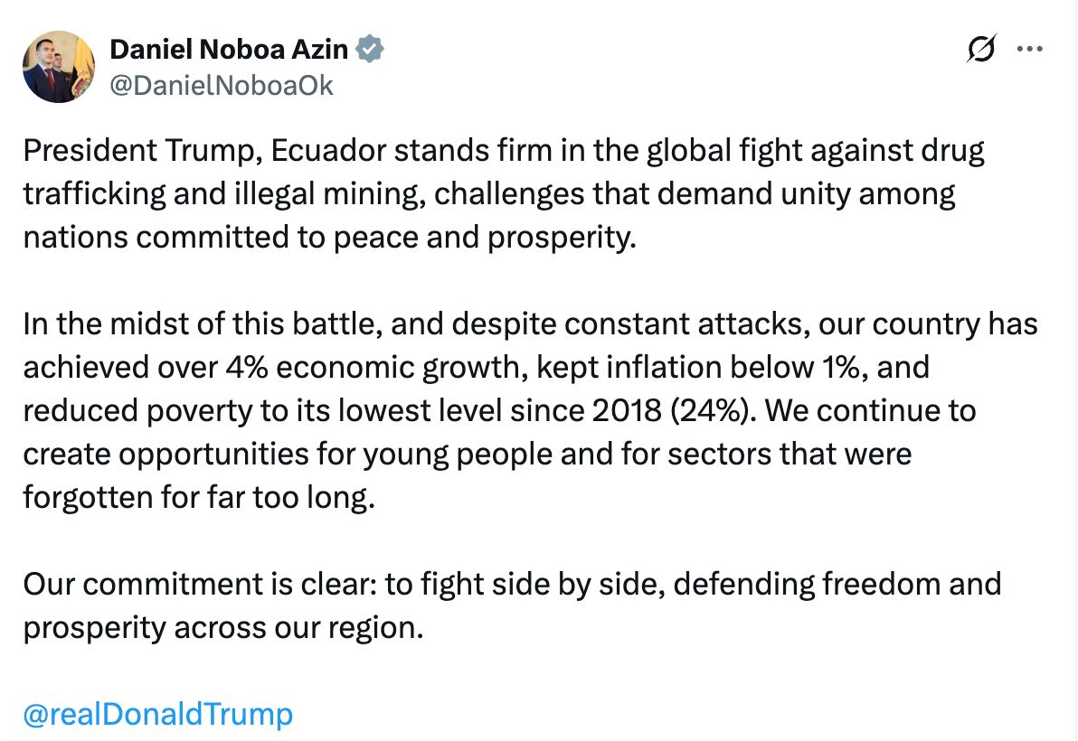 Daniel Noboa emitió un mensaje dirigido a Donald Trump