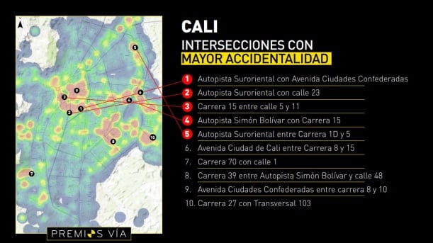Mapa de accidentalidad en Cali entregado por Fasecolda.