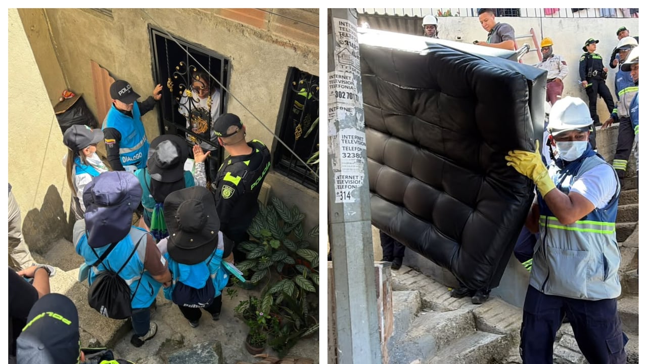 Operativo de evacuación de familias ubicadas en 73 viviendas declaradas en riesgo alto en Manrique, nororiente de Medellín.