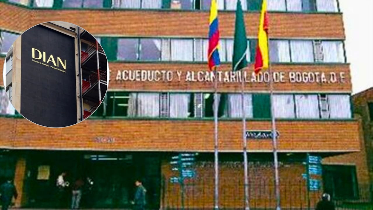 Fachada EAAB e imagen de la DIAN