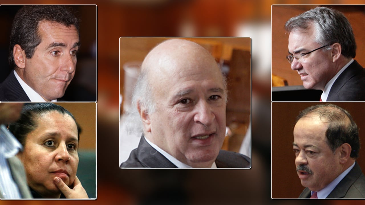 En la columna de la izquierda, de arriba hacia abajo: Bernardo Moreno y María del Pilar Hurtado. En la derecha, Diego Palacio y Alberto Velásquez. En el centro: Sabas Pretelt de la Vega.