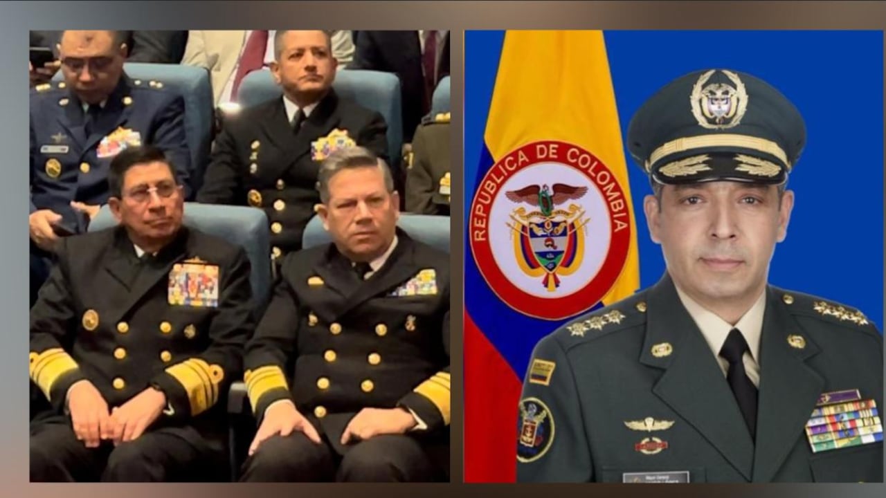 (De izq a der) Vicealmirante Harry Reyna, Jefe De Estado Mayor Naval, Vicealmirante, Ricardo Rozo, segundo comandante del Armada y el general del Ejército Hugo López.