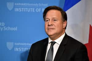 CAMBRIDGE, MA - SEPTEMBER 27:  Panama President Juan Carlos Varela Rodriguez speaks at Harvard University John F. Kennedy School of Government Institute of Politics  about 'Panama Case: The Transformation of Public Life and Politics'  moderated by Brian Farrell, on September 27, 2018 in Cambridge, Massachusetts.  (Photo by Paul Marotta/Getty Images)